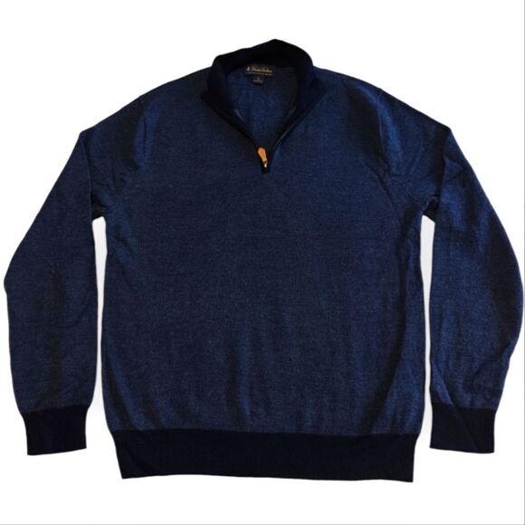Brooks Brothers Extra Fine Italian Merino Wool Blue Zip collar Size XL - Picture 1 of 6